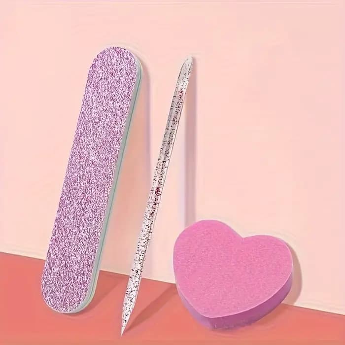 Ensemble de 12 pièces de kit de soin des ongles à paillettes roses, tampon en forme de cœur, tige en