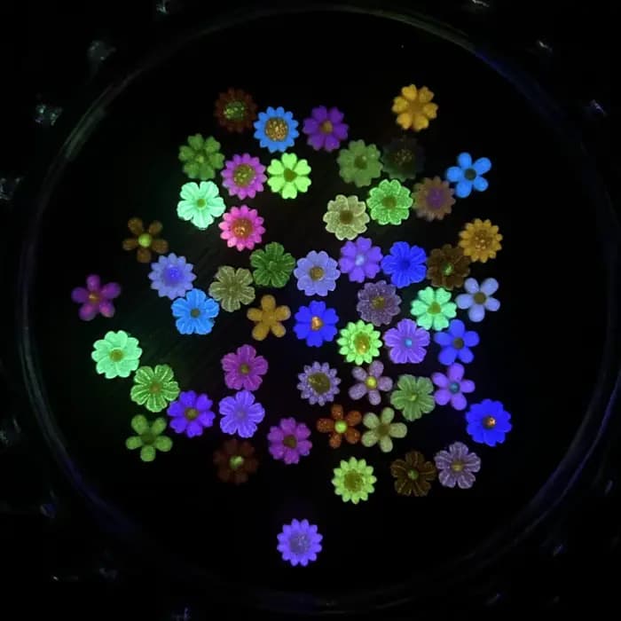 Breloques pour ongles en résine, mélange de fleurs 3D, dessin animé mignon qui brille dans la nuit,