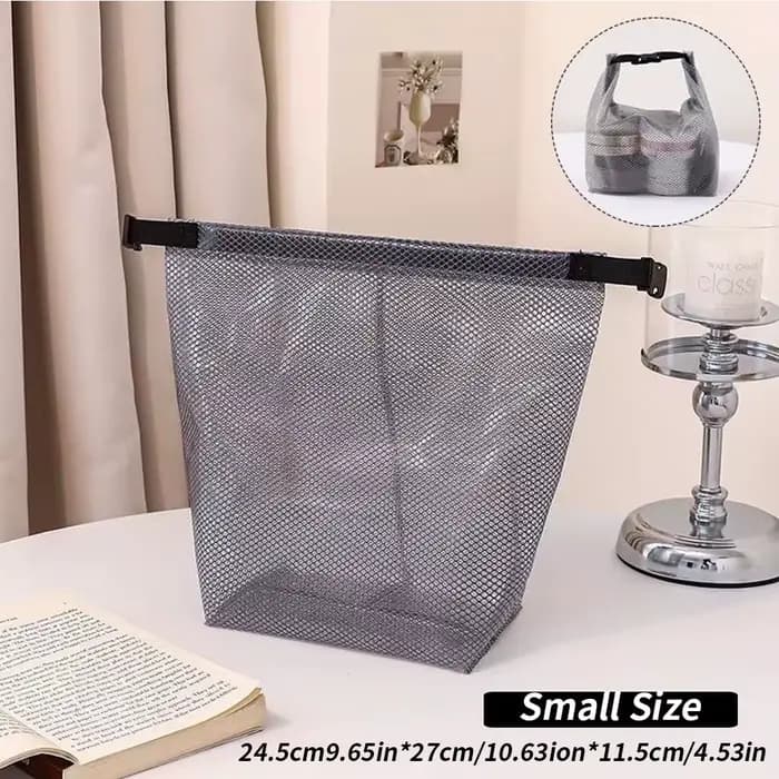 Trousse de toilette en maille imperméable, organiseur de cosmétiques à cordon avec boucle à dégageme