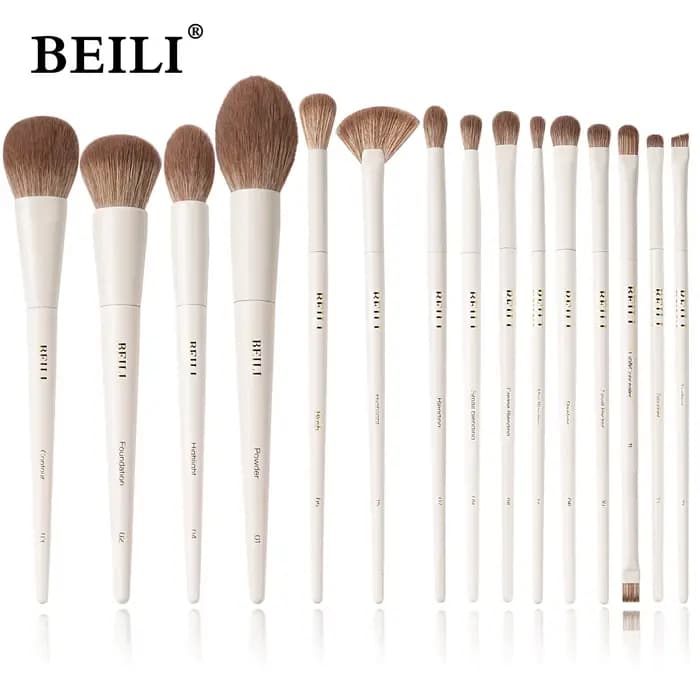 BEILI 15 pièces ensembles de pinceaux de maquillage Beige brosse à cheveux synthétiques fond de tein