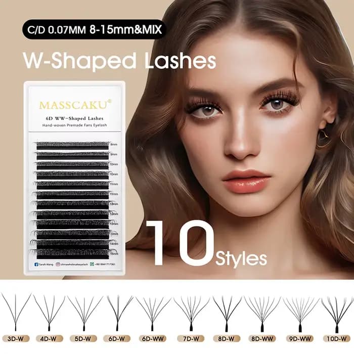 MASSCAKU vente en gros C/D Curl Faux vison préfabriqué Volume Fans cils individuels moelleux 6D 7D 8