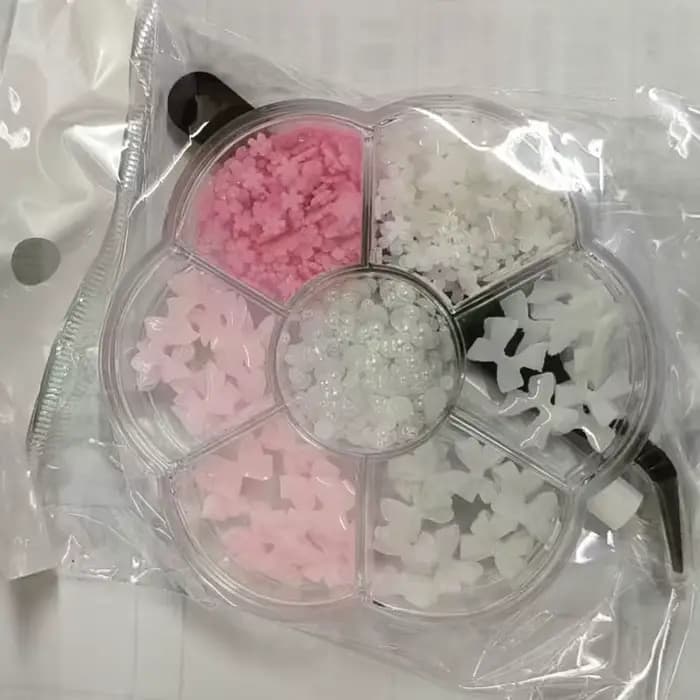 Kit de décorations pour ongles avec nœud floral 3D, 1 boîte, rose/blanc, acrylique Floral/perles de
