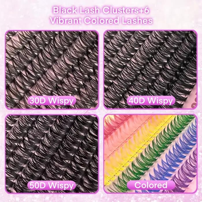 Extensions de grappes de cils colorées, 600 pièces, mélange de cils individuels de 9 à 16mm, outil d