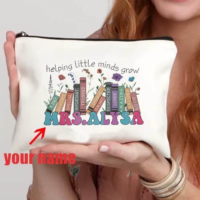 Trousse de maquillage personnalisée avec nom de l'enseignant, trousse cosmétique, cadeau d'appréciat