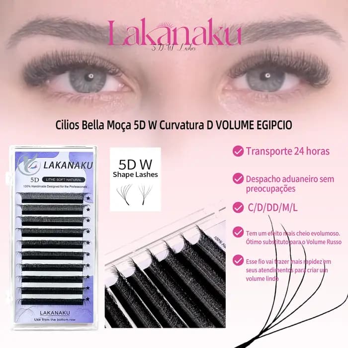 LAKANAKU Fio 5W Extension de cils en forme 6 plateaux Volume Egipcio doux individuel préfabriqué Vol
