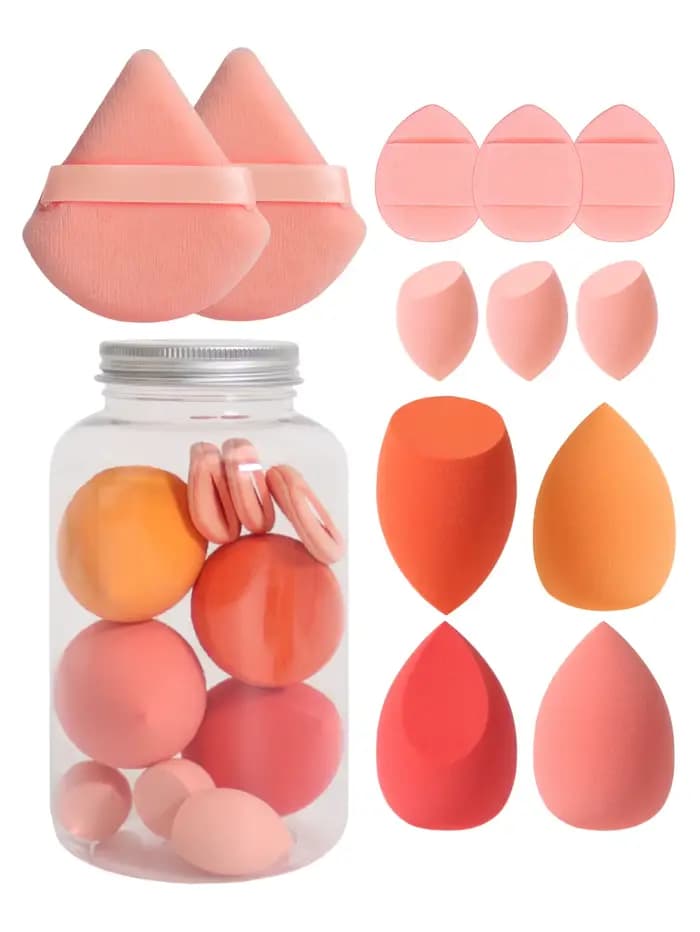 Ensemble d'éponges de maquillage 12 pièces avec pot de rangement sans Latex, bouffantes de doigts d'