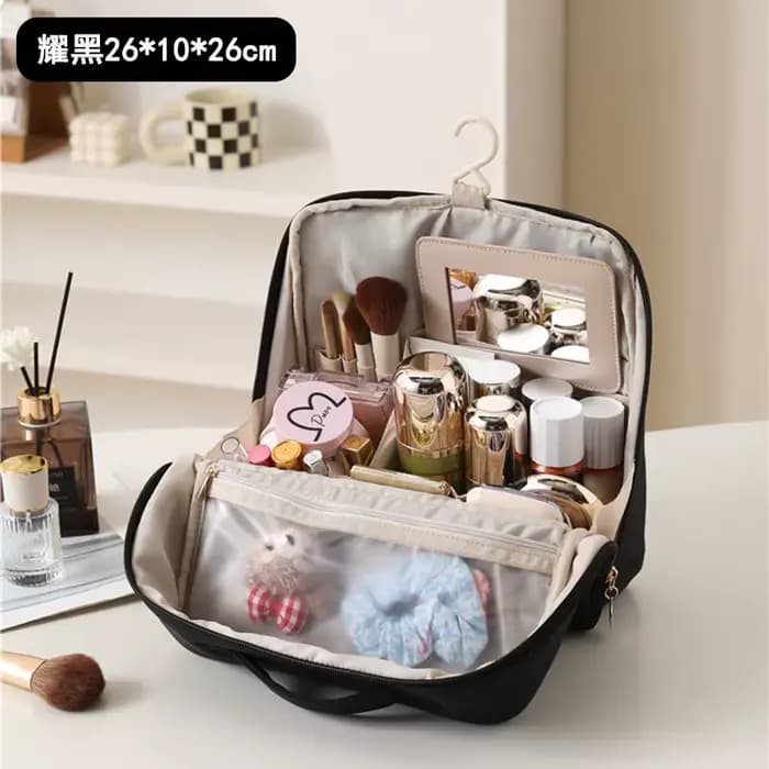 Sac de rangement pour cosmétiques avec miroir intégré, grande capacité, en nylon imperméable, multi-