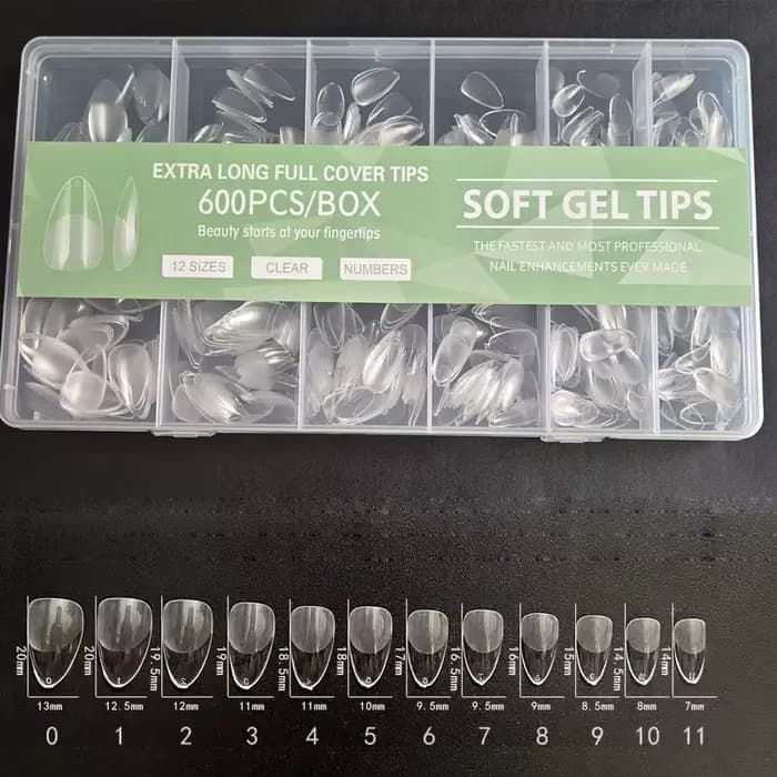 600 faux ongles en gel souple, courtes, carrées, en forme de cercueil ou d'amande, capsules X pour e