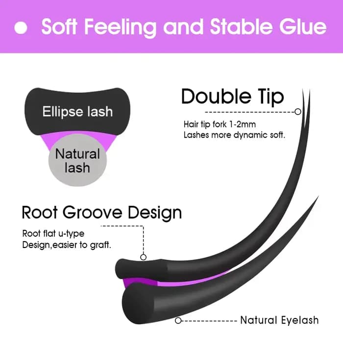MASSCAKU Faux cils de vison Ellipse Extension de cils plats C/D Curl 0.15 0.20 0.25mm 8-18mm et méla