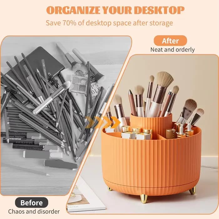 Porte-pinceaux de maquillage 360 ° Organisateur rotatif à 5 fentes, rangement de bureau multifonct