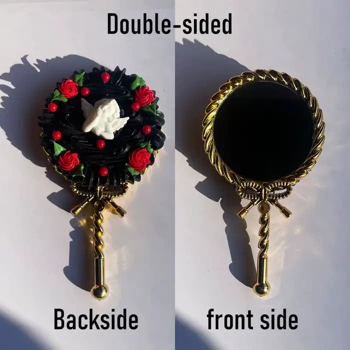 Miroir de courtoisie à main vintage et magnifique, avec fausse décoration crème adaptée à la maison