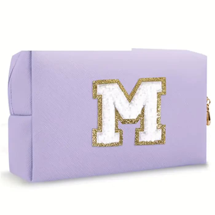 Sac de maquillage avec lettres brodées violettes, sac de rangement, sac de lavage de voyage, rouge à