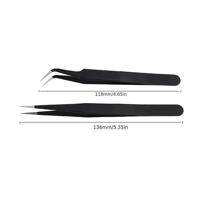 Pincettes antistatiques, pincettes noires de précision pour Nail Art et Extensions de cils, outils d