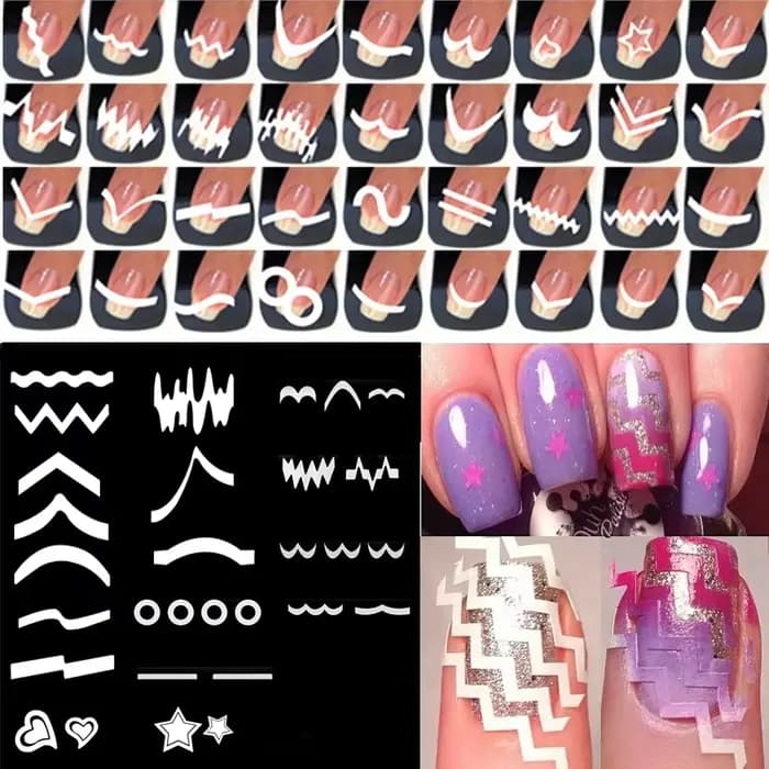 Kit de manucure française pour Nail Art, bricolage, avec autocollants et bande de pochoir, outils de