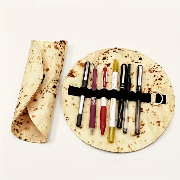 Trousse à crayons en forme de crêpe volante, 1 pièce, sac de rangement créatif résistant aux taches,