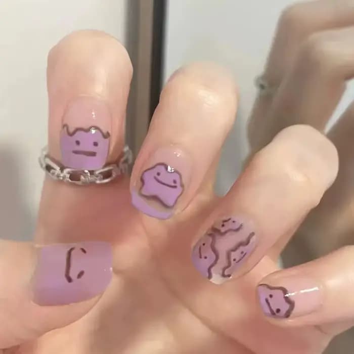 Faux ongles ronds courts, 24 pièces, Design d'ongles œil de chat, paillettes détachables, couleur un