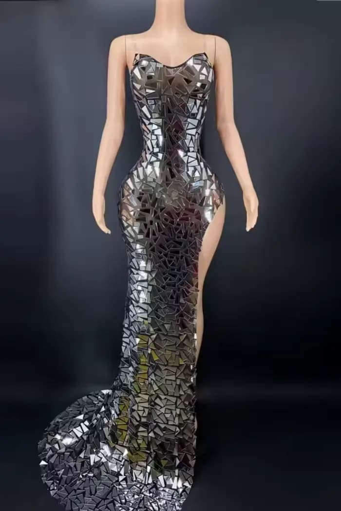 Robe de soirée Yiling luxueuse et brillante, longue, sans manches, pour célébrations, avec détails e