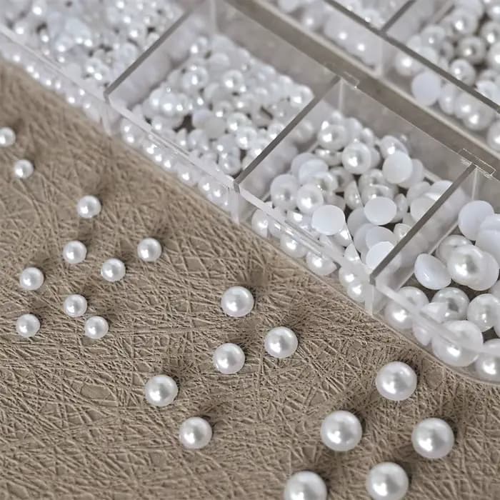12 grilles de perles blanches 3D, breloques pour ongles, 1.5-5mm, perles rondes/demi-rondes, strass,