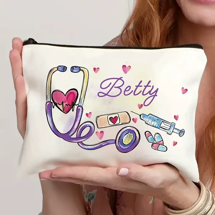 1 pièce Trousse de maquillage personnalisable DIY avec motif infirmière, Cadeau créatif pour la Jour
