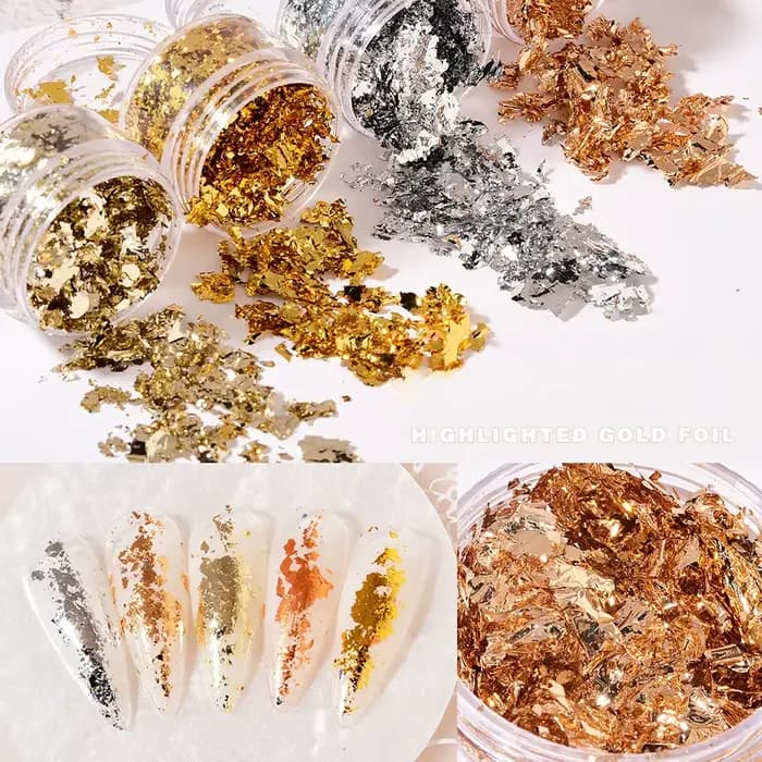 Rose or argent feuille irrégulière papier Fragments Nail Art paillettes autocollant paillettes brico