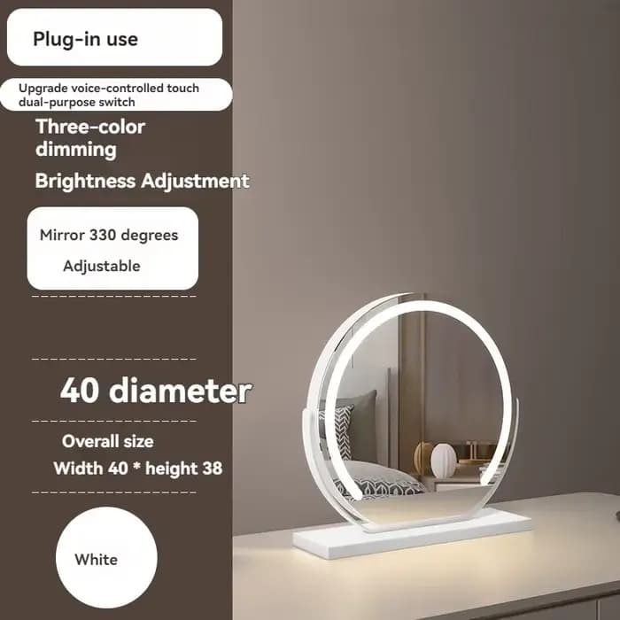 LED demi-circulaire éclairé miroir de maquillage avec contrôle tactile rotatif, éclairage de vanité