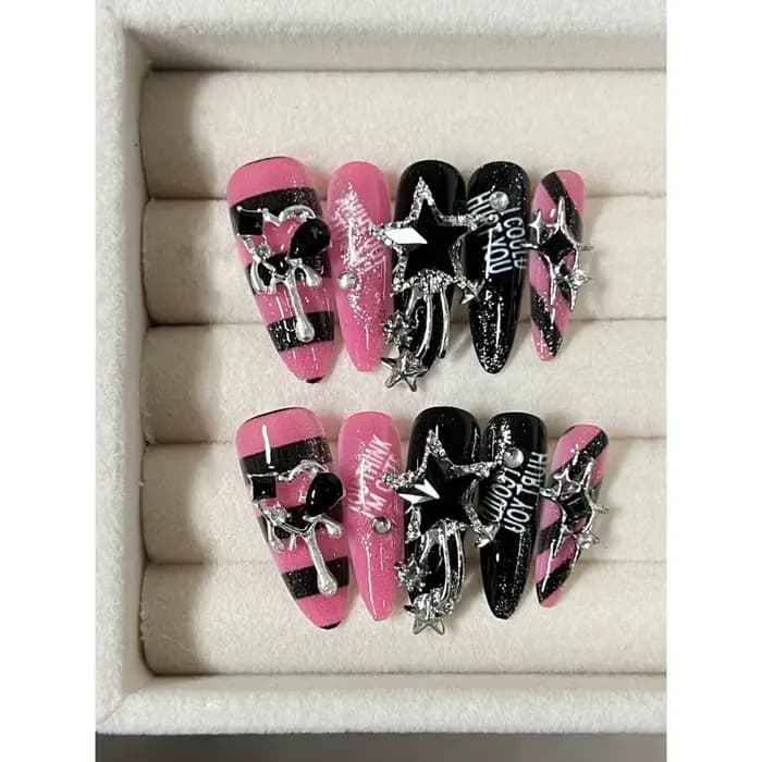 10 pièces de longues ongles à pointe d'amande en forme de goutte d'eau, faits à la main, pour fille