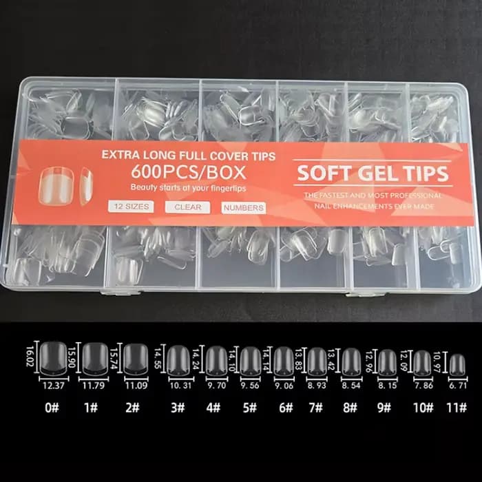 600 faux ongles en gel souple, courtes, carrées, en forme de cercueil ou d'amande, capsules X pour e