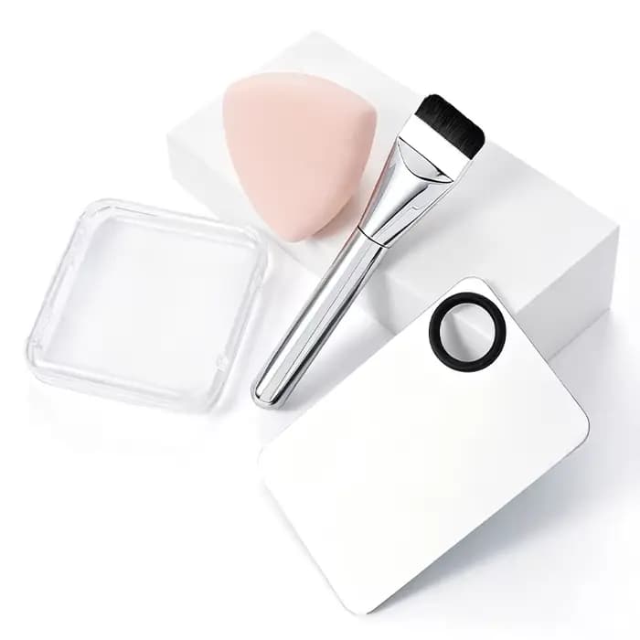 Set Brosse Fond de Teint Plate avec Palette de Mélange, Spatule Fine pour Contouring, Poudrier et Ou