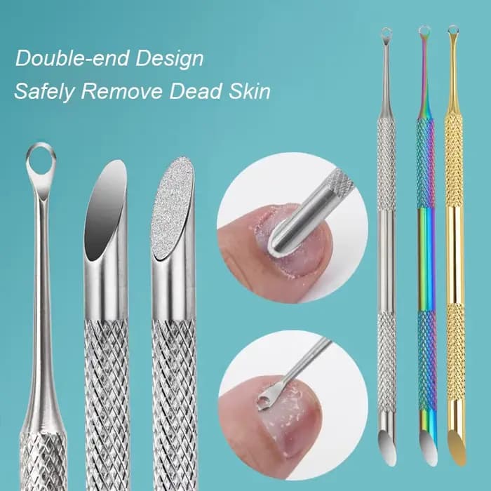 Pousse-cuticules en acier inoxydable à tête biseautée, outil de manucure pour le nail art et le lima