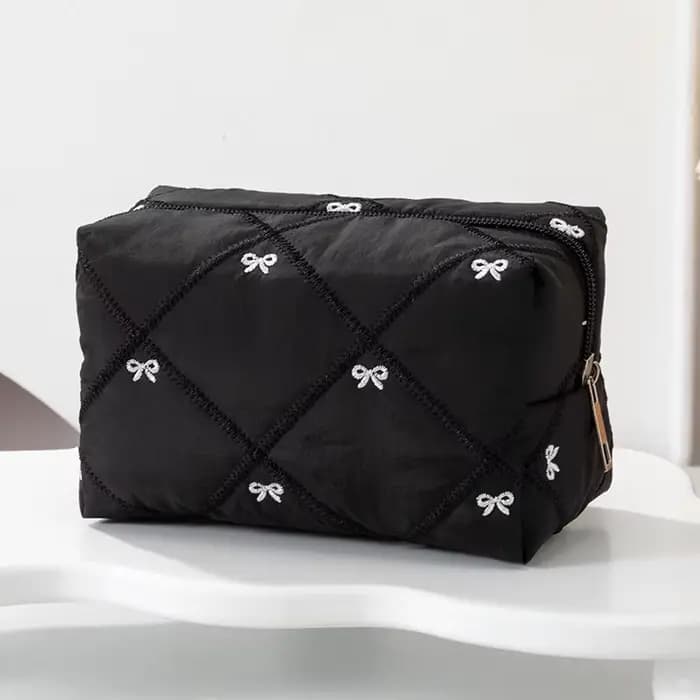 Sac de toilette brodé à nœud, grande capacité, sac de voyage, sac à maquillage à carreaux, pochette