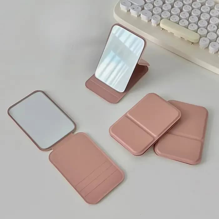 Miroir de maquillage de bureau en cuir PU, couleur unie, Simple, Portable, pliable, Compact, mignon,