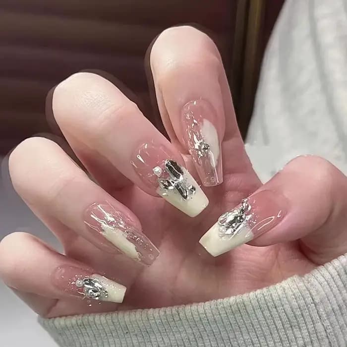 Faux ongles français amovibles en acrylique, mi-longs, ensemble de faux ongles, couverture complète,