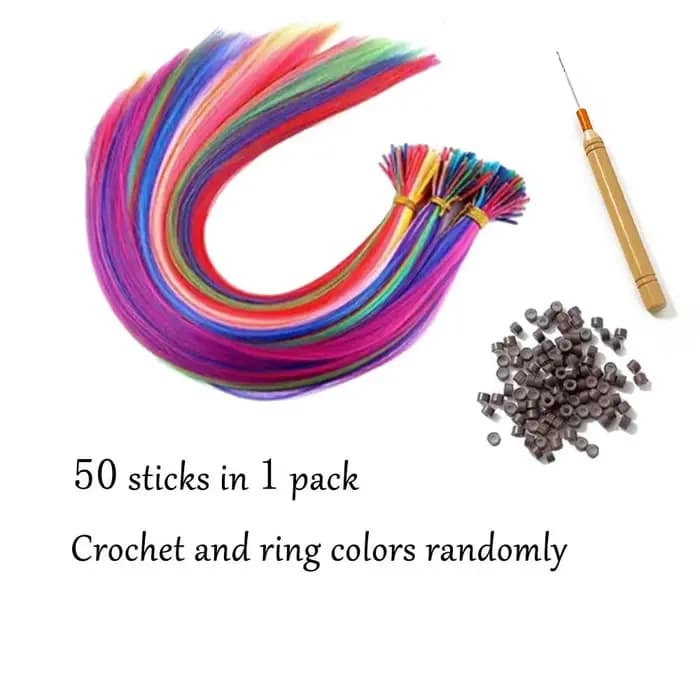 Kit d'extension de cheveux arc-en-ciel de 16 pouces, couleur synthétique, extension de cheveux en bâ