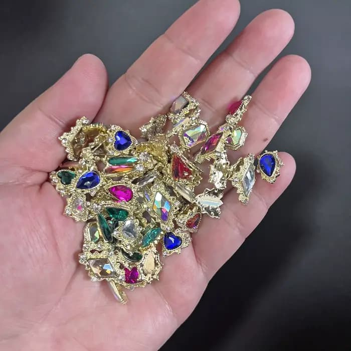 Mélange de strass pour Nail Art, 60 pièces, cœur/carré/goutte d'eau, gros bijoux en cristal irisé AB