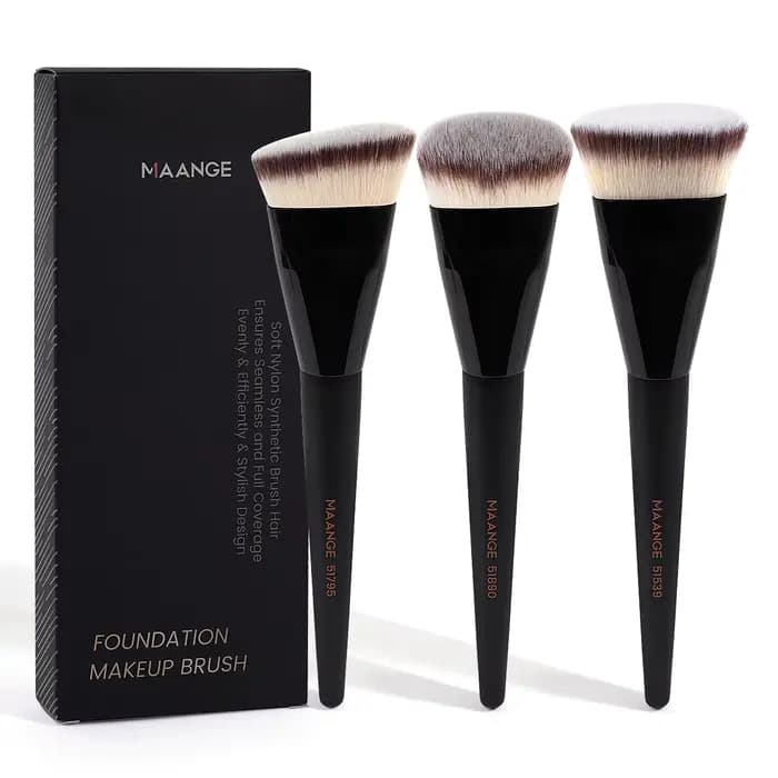 MAANGE 3 pièces ensemble de pinceaux de maquillage Angle rond tête plate fond de teint brosse à poil