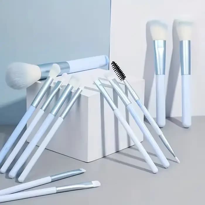Ensemble de 12 pinceaux de maquillage bleus, pour fond de teint, anticernes, blush, poudre, fard à p