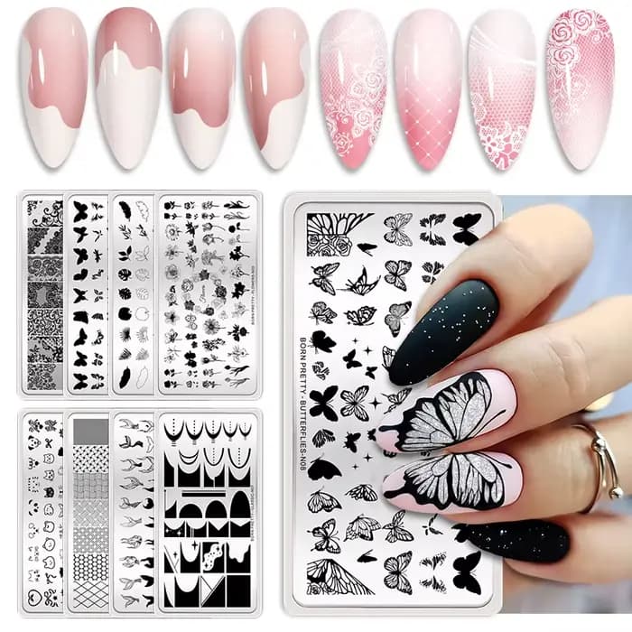 BORN PRETTY – modèles de Nail Art en dentelle pour mariée, feuilles de fleurs papillon, plaques d'es