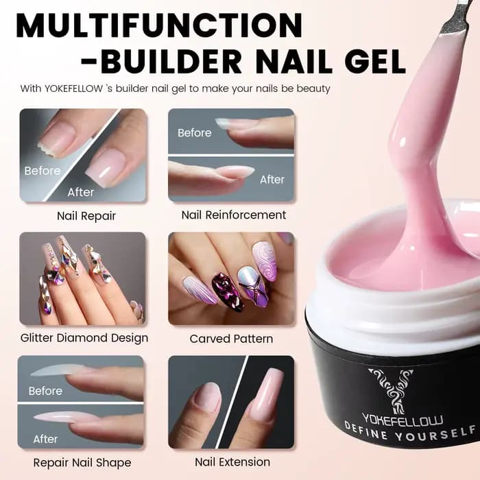YOKEFELLOW 15g Extension pour Ongles – Tenue longue durée, aspect naturel, gel pour extension d’ong