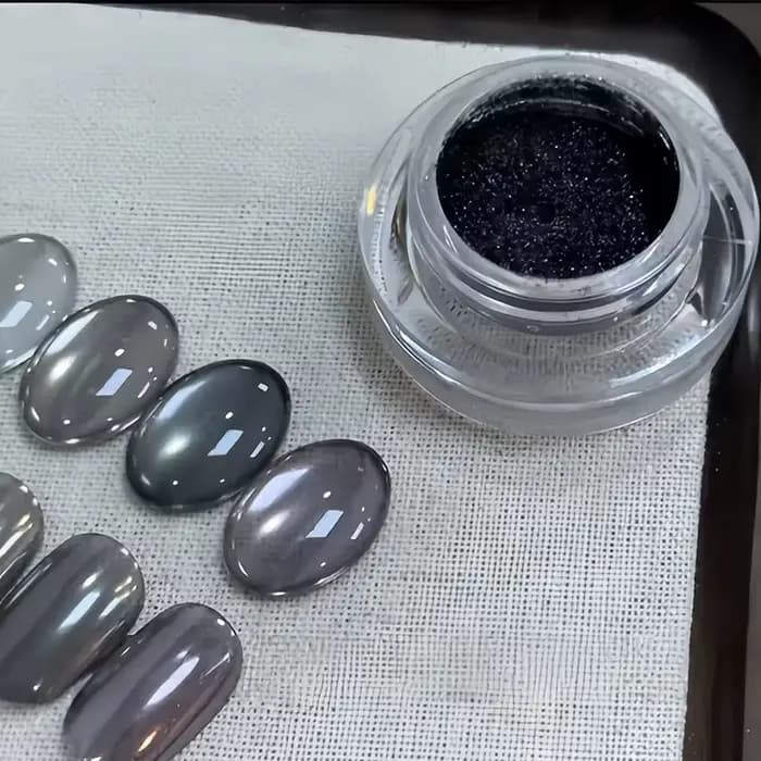 Poudre à ongles noire effet miroir, style tendance, poudre à paillettes à ongles effet miroir super