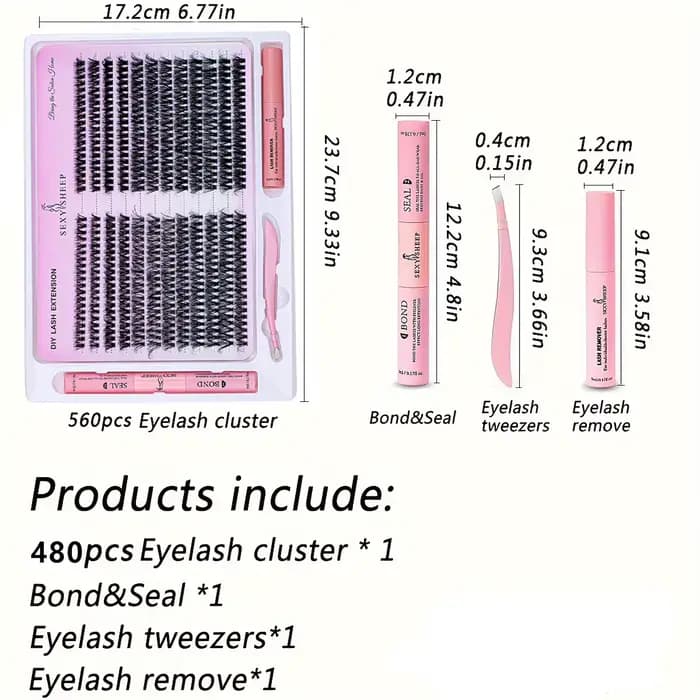 Kit d'extension de cils à faire soi-même, 480 pièces, mélange de grappes de cils individuels 40D 60D