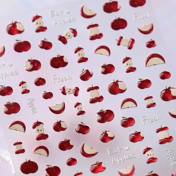 Autocollant pour Nail Art, gelée rouge juteuse, tomate, mignon, nœud papillon, étoile à paillettes,