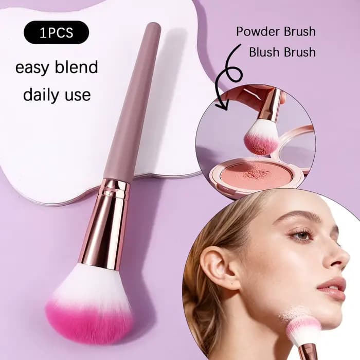 1 pinceau de maquillage multifonctionnel à manche violet et poils en fibres, pour estompage et blush