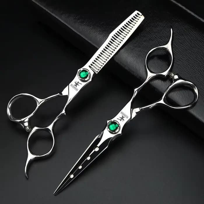XUANFENG VG10 acier émeraude vis argent ciseaux à cheveux ciseaux de coupe de barbier et ciseaux ami