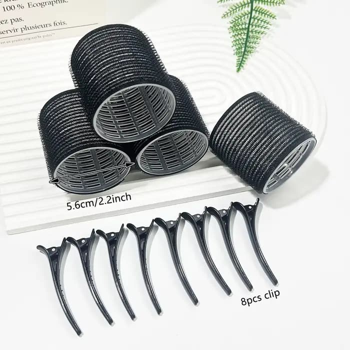 Kit de bouclage pour femmes, 12 pièces (4 rouleaux à cheveux + 8 pinces à cheveux) - Ensemble de bou
