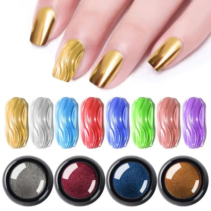 Miroir à ongles chromé scintillant, poussière colorée holographique, effet métallique, poudre pigmen