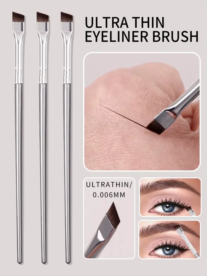 Extrêmement utile ! Lot de 3 pinceaux à lame oblique pour eye-liner, application sous les paupières,