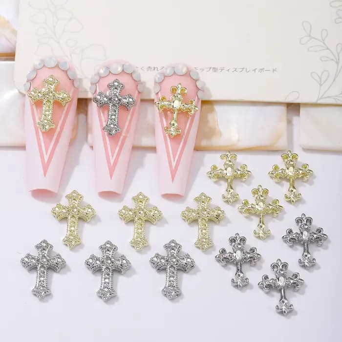 50 garnitures d'ongles croisées vintage, alliage, style métal y2k, garniture de style d'ongles à fai