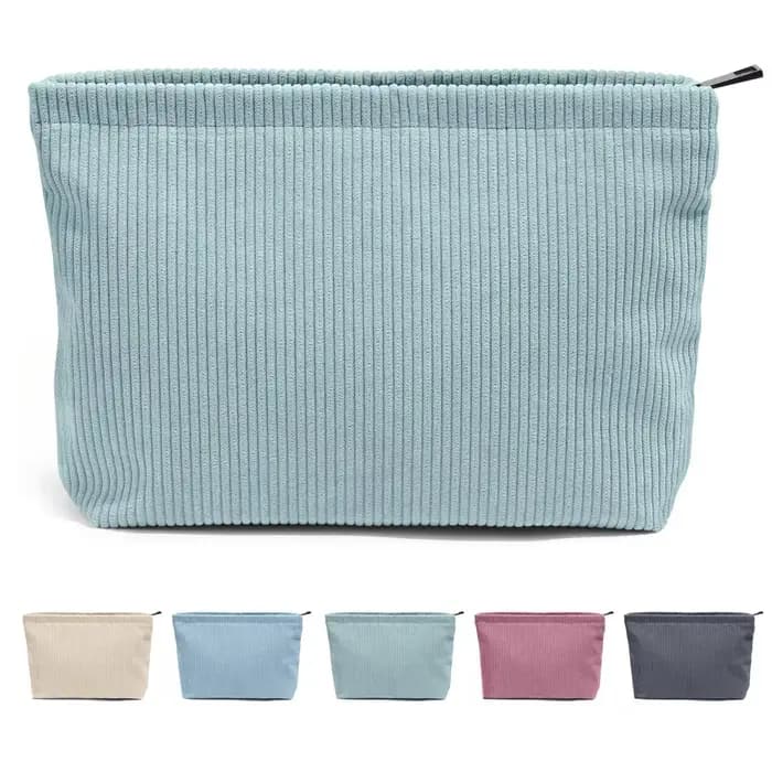 Trousse de maquillage grande fermeture éclair, pochette de maquillage en velours côtelé pour sac à m