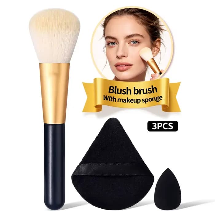 Ensemble d'outils de maquillage pour le blush, 3 pièces, pinceau à blush moelleux + houppette de maq