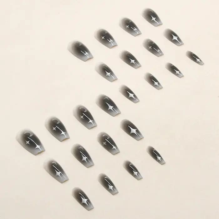 Faux ongles noirs dégradés à couverture complète pour filles cool, faux ongles cercueil mi-longs, mo